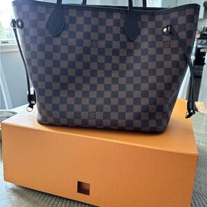 Louis Vuitton Neverfull Checkered Brown Tote Bag w/ Wristlet